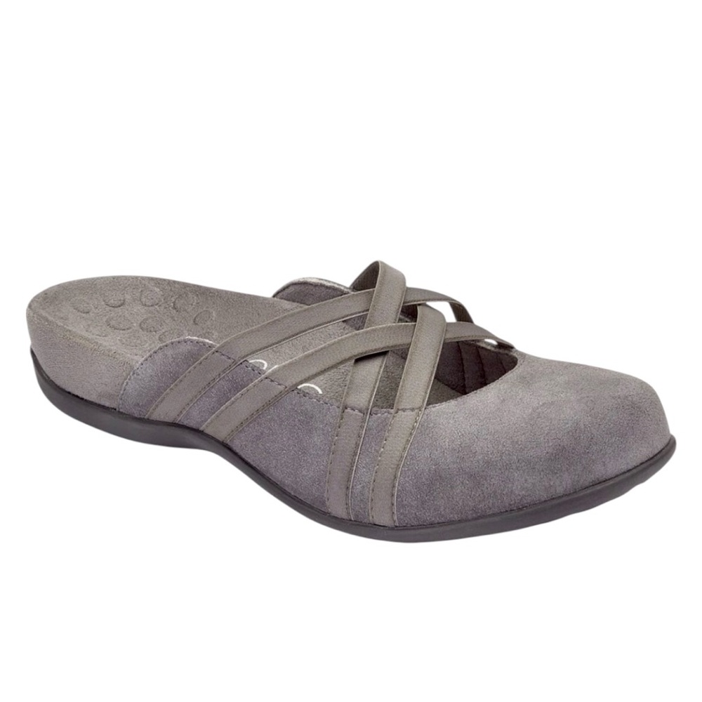 VIONIC Claire Mules Gray Suede Mary Jane slip on clogs Size 6